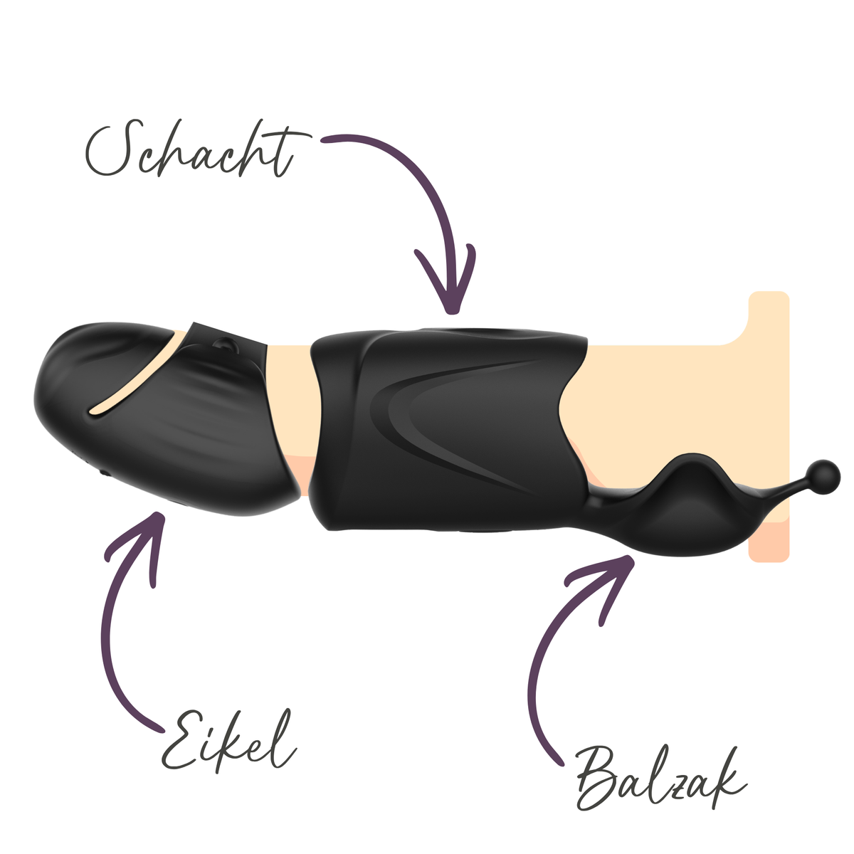 Penis vibrator met aparte trilzones voor eikel en schacht