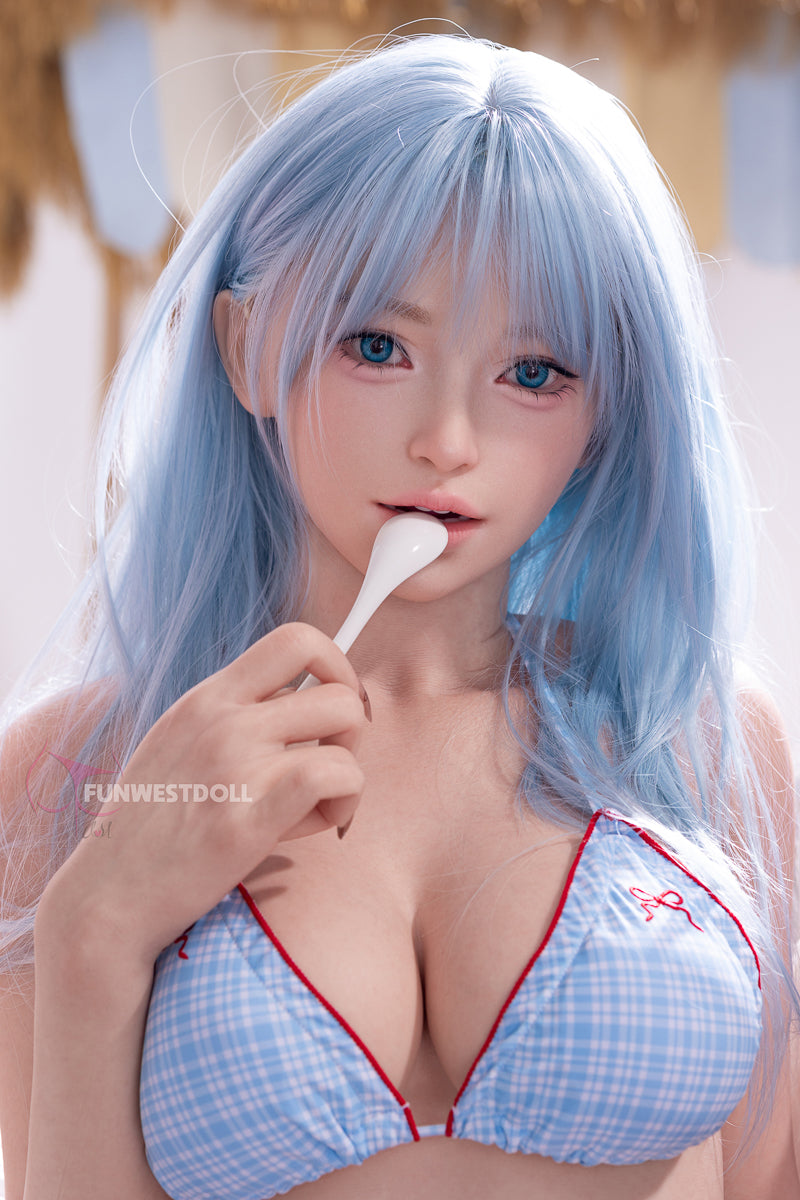 FunWestDoll Alisha face close up blue haired Asian doll