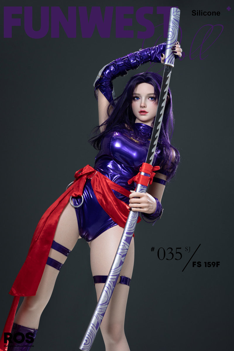 FunWestdoll Charlie front view with sword latex outfit doll