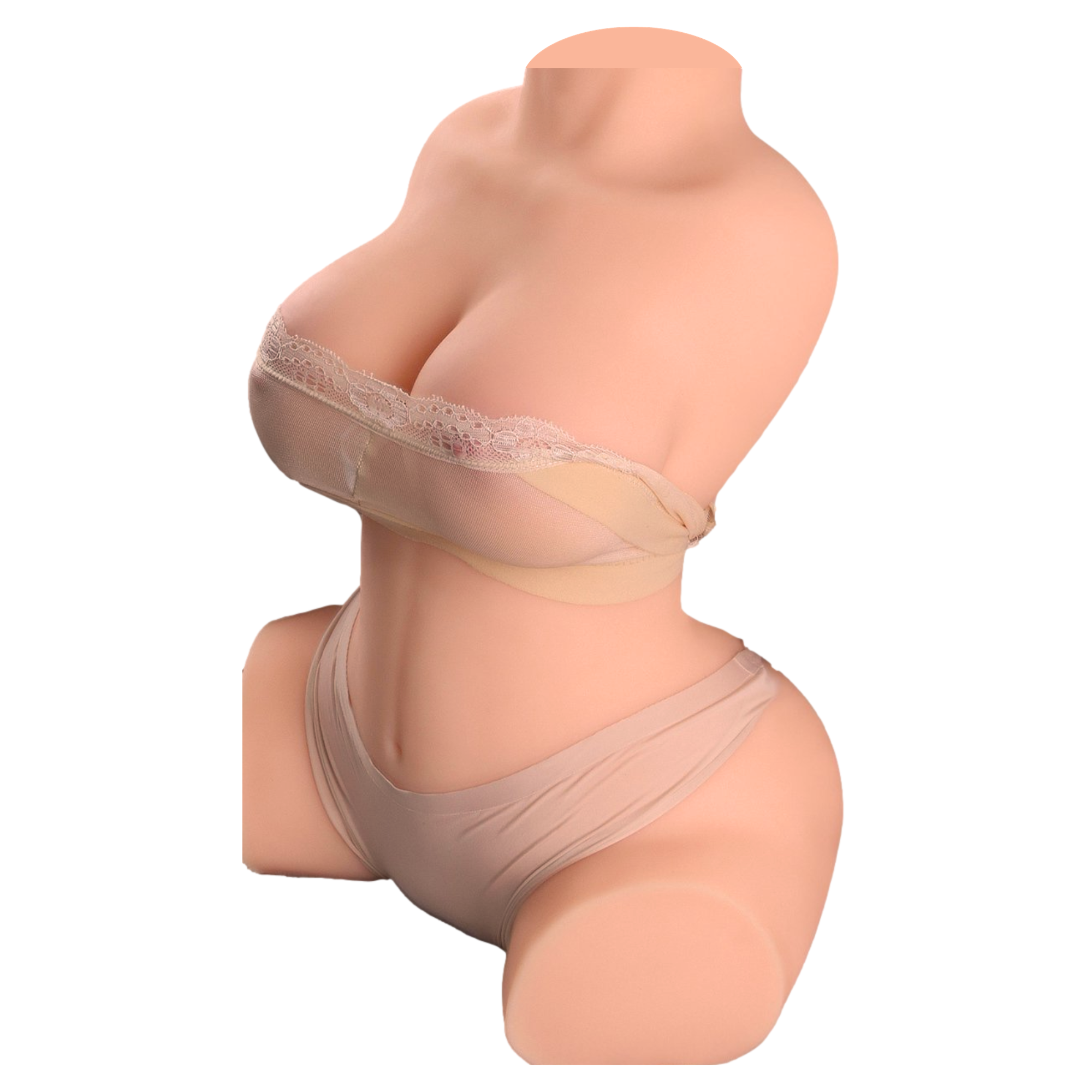 Sexpop torso Monica, een realistische sekspop van hoogwaardig TPE, geplaatst op een witte achtergrond