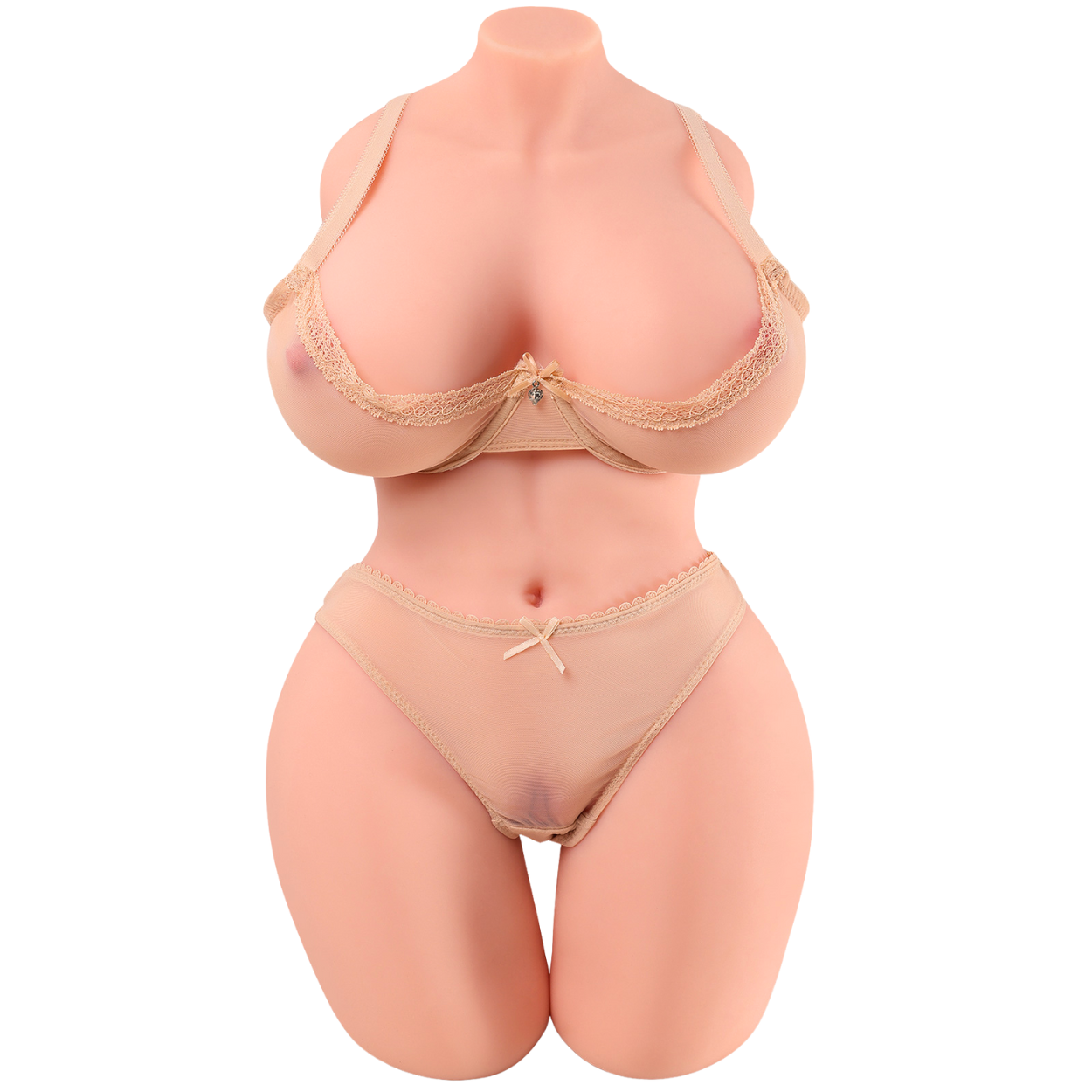 Realistische torso sexpop in beige lingerie op witte achtergrond