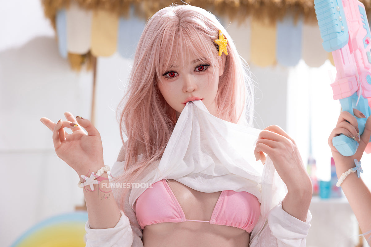 FunWestDoll Lulu close up lifting shirt showing pink bikini