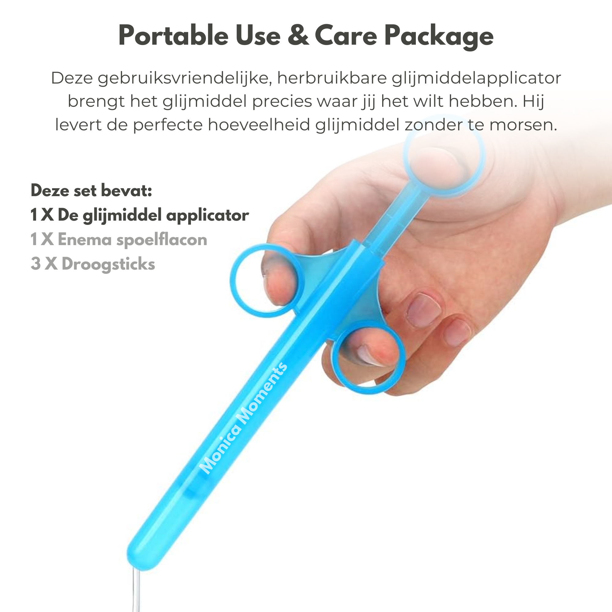 Glijmiddel applicator demonstratie voor sexpoppen op witte achtergrond